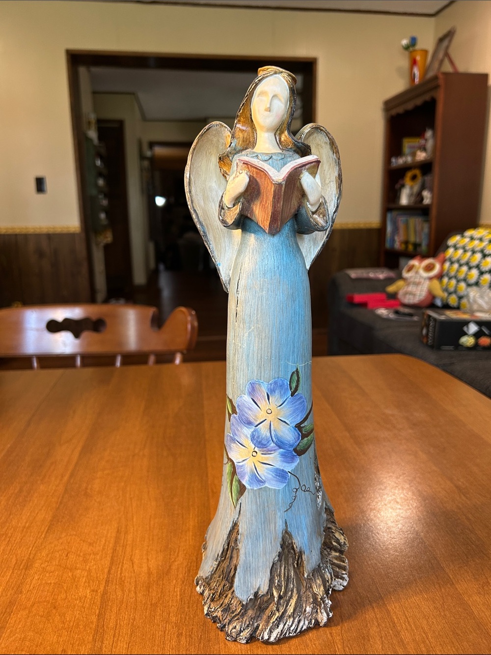 Blue Floral Angel Figurine Decorative Sculpture - Unknown Brand 15”